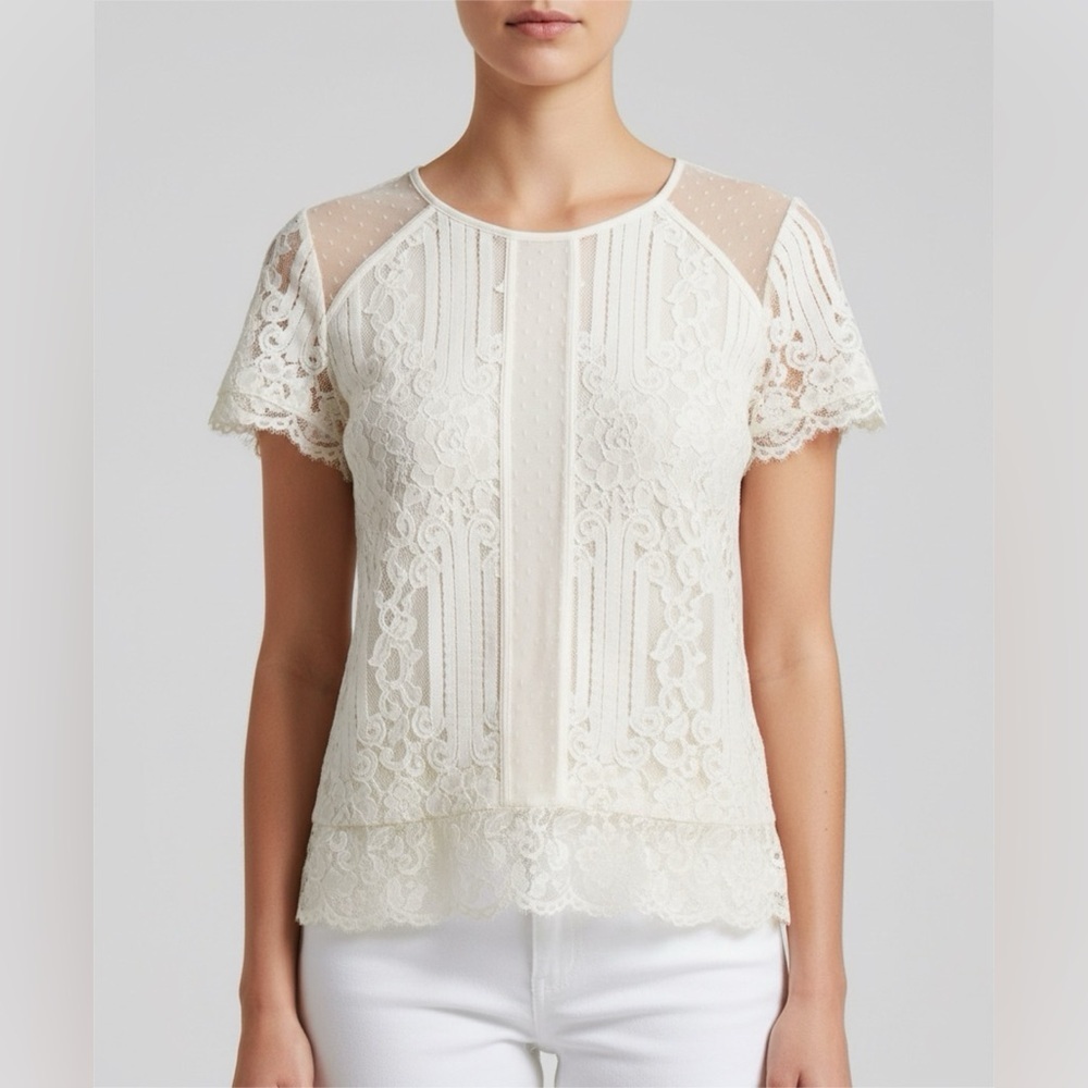Express Cream Lace Blouse with Sheer Sleeves